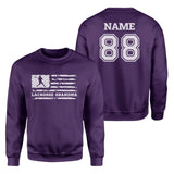 Lacrosse Grandma Horizontal Flag With Lacrosse Player Name on a Sweatshirt with a White Graphic