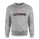 Custom Lacrosse Mascot and Lacrosse Player Name on a Sweatshirt with a Black Graphic
