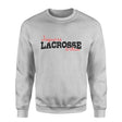 Custom Lacrosse Mascot and Lacrosse Player Name on a Sweatshirt with a Black Graphic