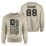 Lacrosse Dad Vertical Flag With Lacrosse Player Name on a Sweatshirt with a Black Graphic