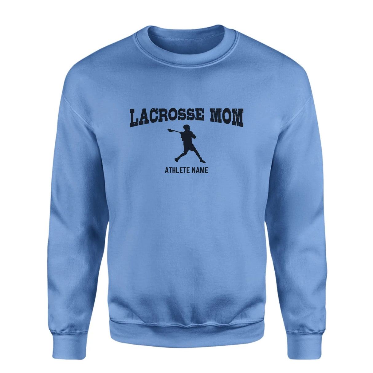 Lacrosse Mom with Lacrosse Player Icon and Lacrosse Player Name on a Sweatshirt with a Black Graphic