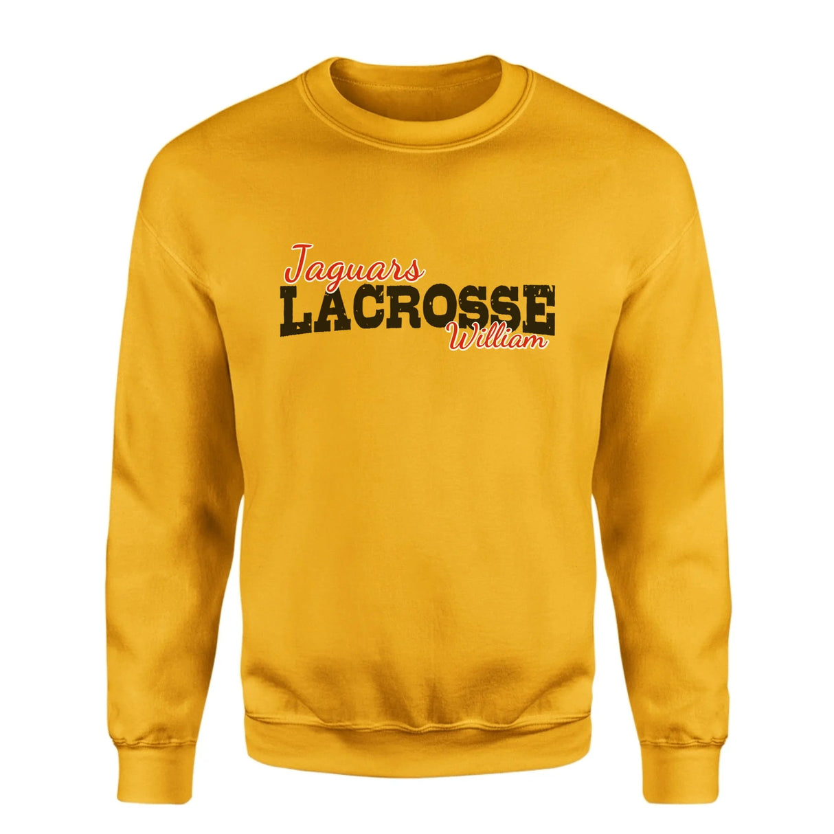 Custom Lacrosse Mascot and Lacrosse Player Name on a Sweatshirt with a Black Graphic