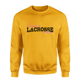 Custom Lacrosse Mascot and Lacrosse Player Name on a Sweatshirt with a Black Graphic
