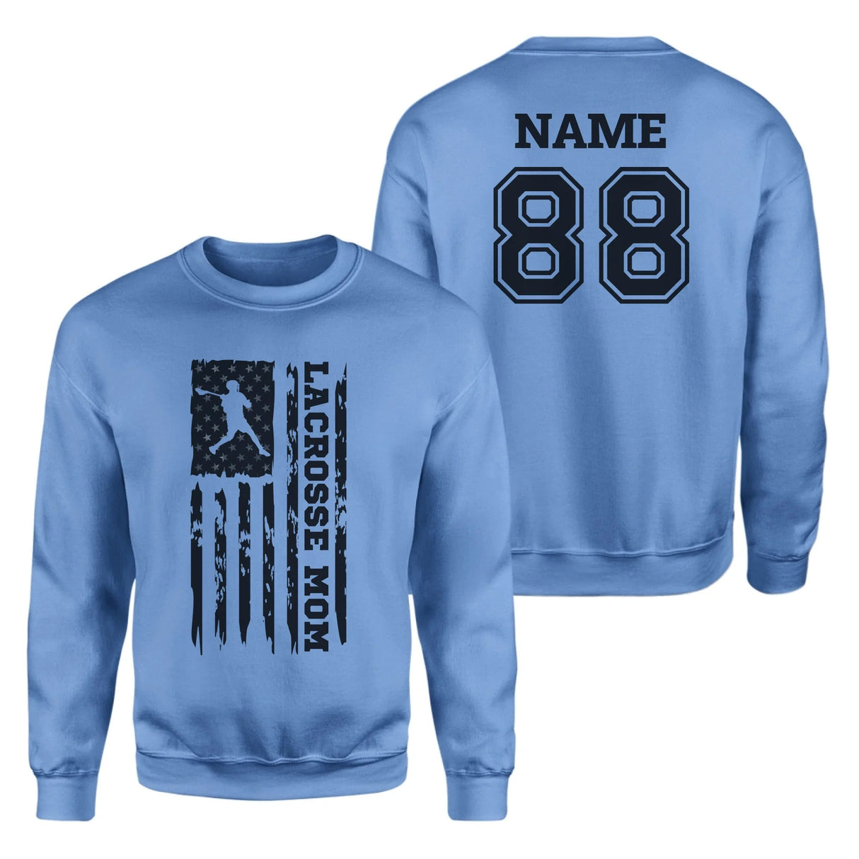 Lacrosse Mom Vertical Flag With Lacrosse Player Name on a Sweatshirt with a Black Graphic