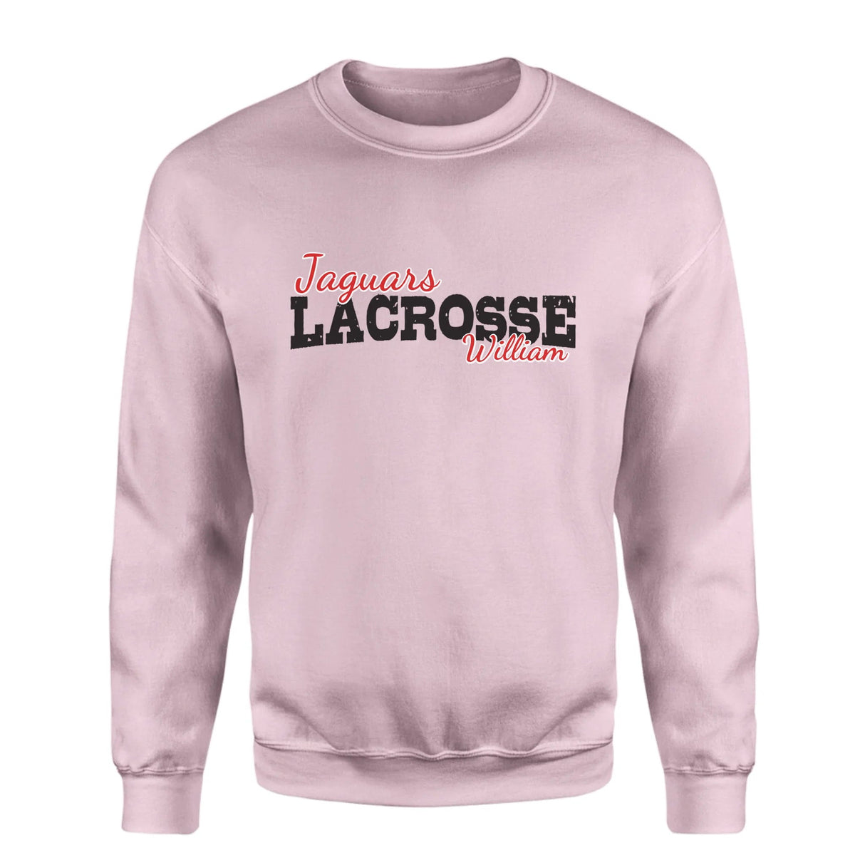 Custom Lacrosse Mascot and Lacrosse Player Name on a Sweatshirt with a Black Graphic