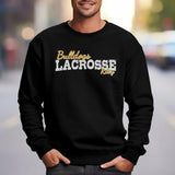 Custom Lacrosse Mascot and Lacrosse Player Name on a Sweatshirt with a White Graphic