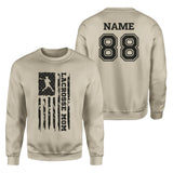 Lacrosse Mom Vertical Flag With Lacrosse Player Name on a Sweatshirt with a Black Graphic