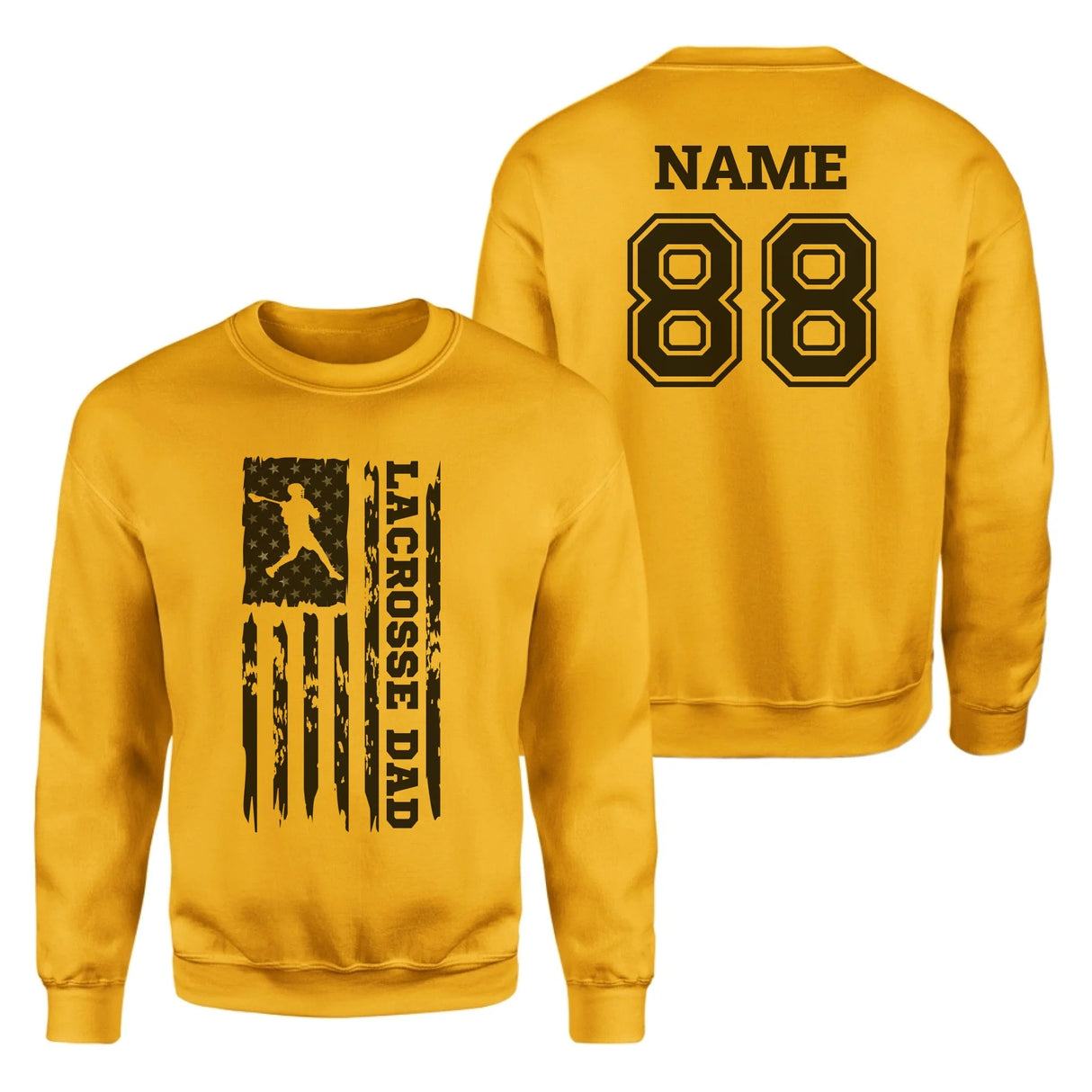 Lacrosse Dad Vertical Flag With Lacrosse Player Name on a Sweatshirt with a Black Graphic