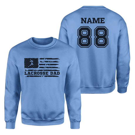 Lacrosse Dad Horizontal Flag With Lacrosse Player Name on a Sweatshirt with a Black Graphic