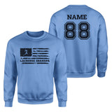 Lacrosse Grandpa Horizontal Flag With Lacrosse Player Name on a Sweatshirt with a Black Graphic