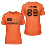 Lacrosse Mom Horizontal Flag With Lacrosse Player Name on a Unisex T-Shirt with a Black Graphic