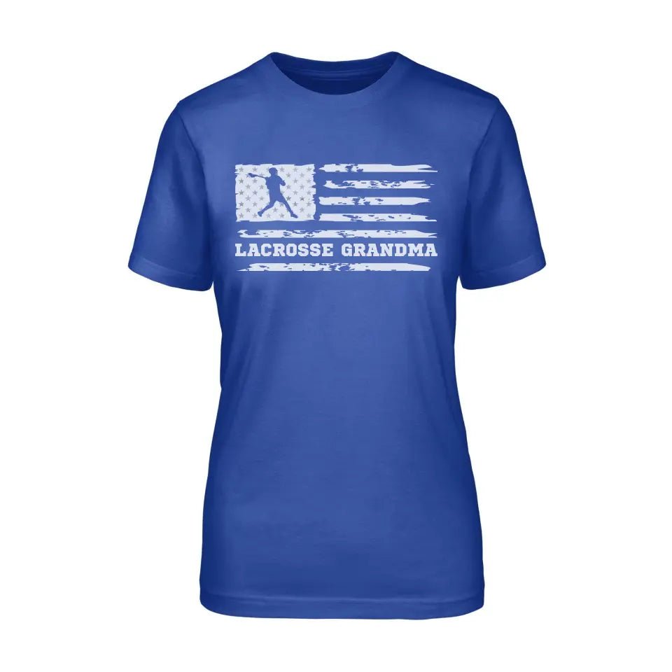 Lacrosse Grandma Horizontal Flag on a Unisex T-Shirt with a White Graphic