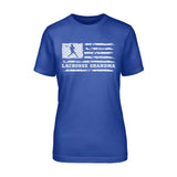 Lacrosse Grandma Horizontal Flag on a Unisex T-Shirt with a White Graphic
