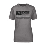 Lacrosse Grandma Horizontal Flag on a Unisex T-Shirt with a Black Graphic