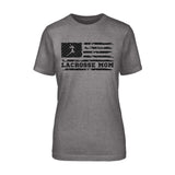 Lacrosse Mom Horizontal Flag on a Unisex T-Shirt with a Black Graphic