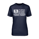 Lacrosse Grandma Horizontal Flag on a Unisex T-Shirt with a White Graphic