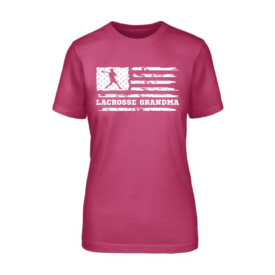 Lacrosse Grandma Horizontal Flag on a Unisex T-Shirt with a White Graphic