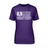 Lacrosse Grandma Horizontal Flag on a Unisex T-Shirt with a White Graphic
