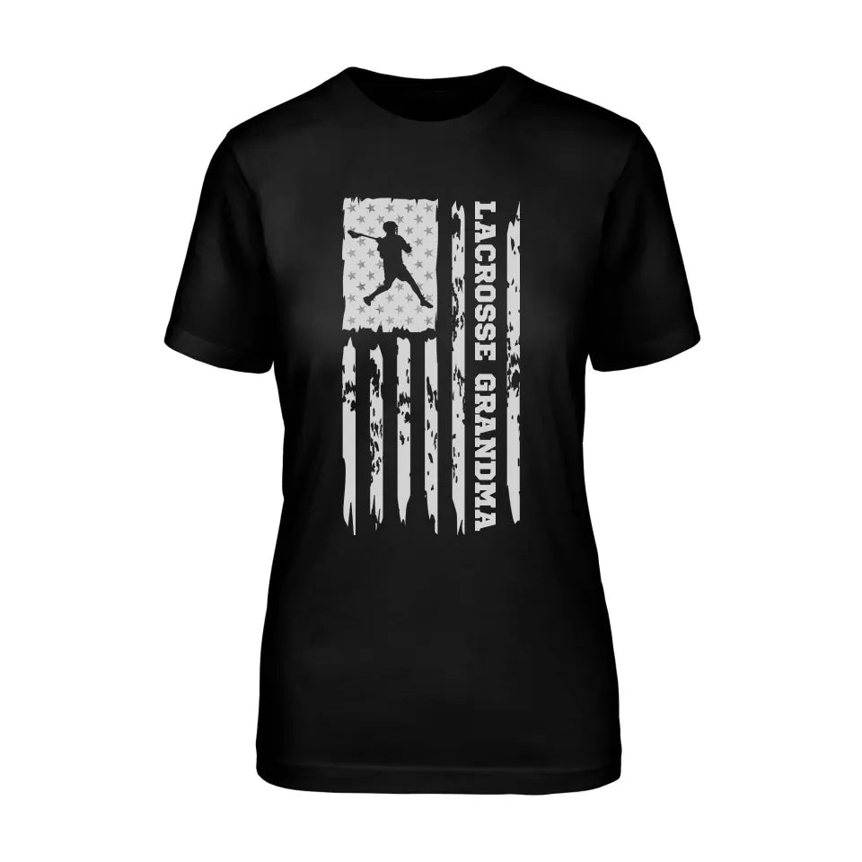 Lacrosse Grandma Vertical Flag on a Unisex T-Shirt with a White Graphic