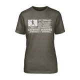 Lacrosse Grandma Horizontal Flag on a Unisex T-Shirt with a White Graphic