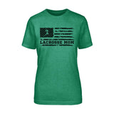 Lacrosse Mom Horizontal Flag on a Unisex T-Shirt with a Black Graphic