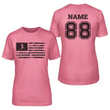 Lacrosse Grandma Horizontal Flag With Lacrosse Player Name on a Unisex T-Shirt with a Black Graphic