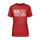 Lacrosse Grandma Horizontal Flag on a Unisex T-Shirt with a White Graphic