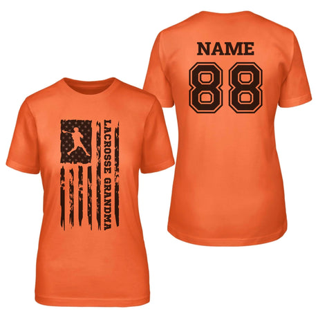 Lacrosse Grandma Vertical Flag With Lacrosse Player Name on a Unisex T-Shirt with a Black Graphic