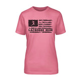 Lacrosse Mom Horizontal Flag on a Unisex T-Shirt with a Black Graphic