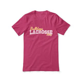 Custom Lacrosse Mascot and Lacrosse Player Name on a Unisex T-Shirt with a White Graphic