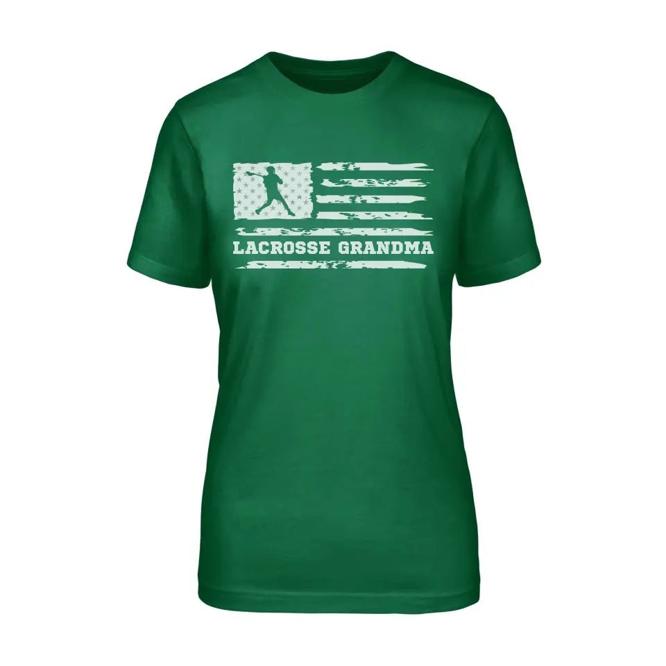 Lacrosse Grandma Horizontal Flag on a Unisex T-Shirt with a White Graphic