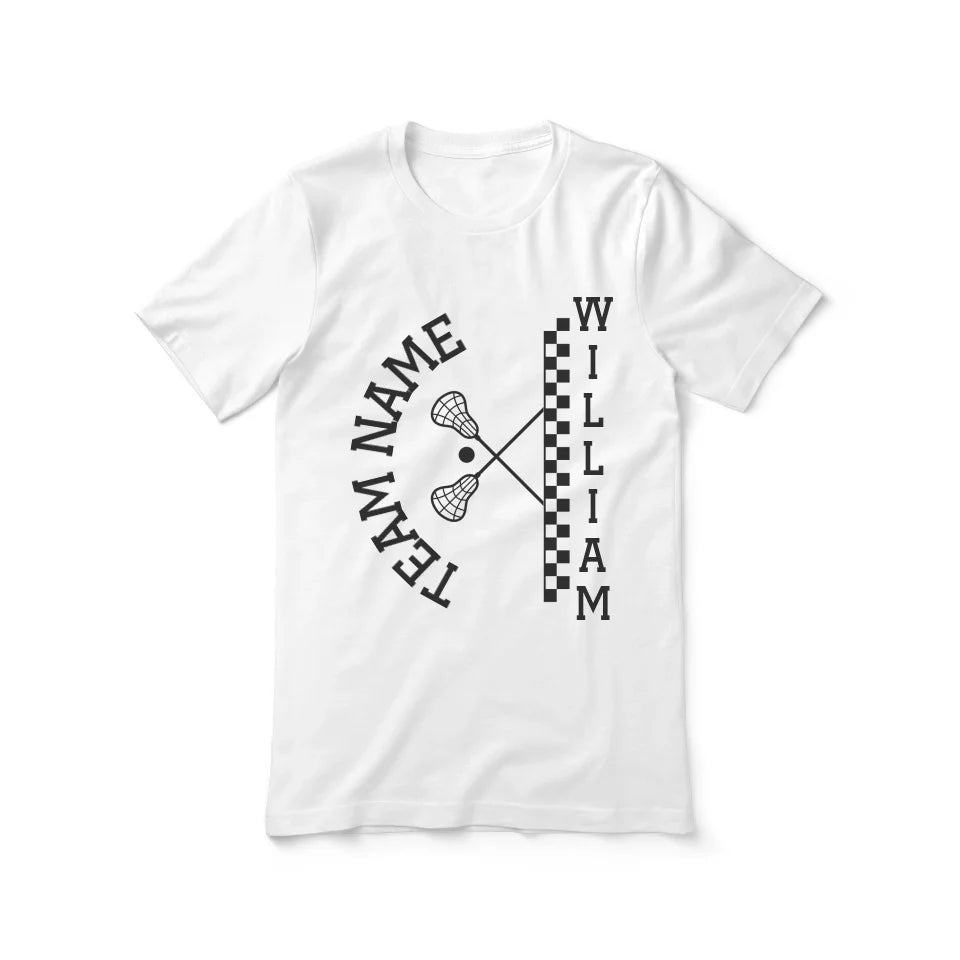 Personalized Lacrosse Shirt With Team and Lacrosse Player Name on a Unisex T-Shirt