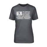 Lacrosse Grandma Horizontal Flag on a Unisex T-Shirt with a White Graphic