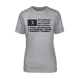 Lacrosse Mom Horizontal Flag on a Unisex T-Shirt with a Black Graphic