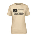 Lacrosse Grandma Horizontal Flag on a Unisex T-Shirt with a Black Graphic