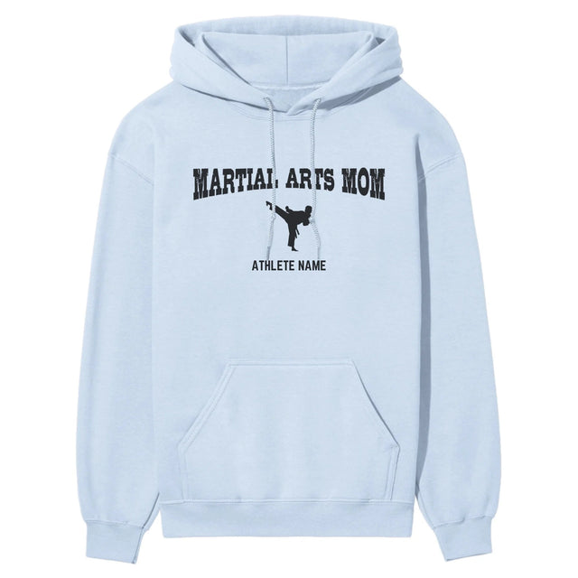 Martial Arts Mom with Martial Artist Icon and Martial Artist Name on a Hoodie with a Black Graphic