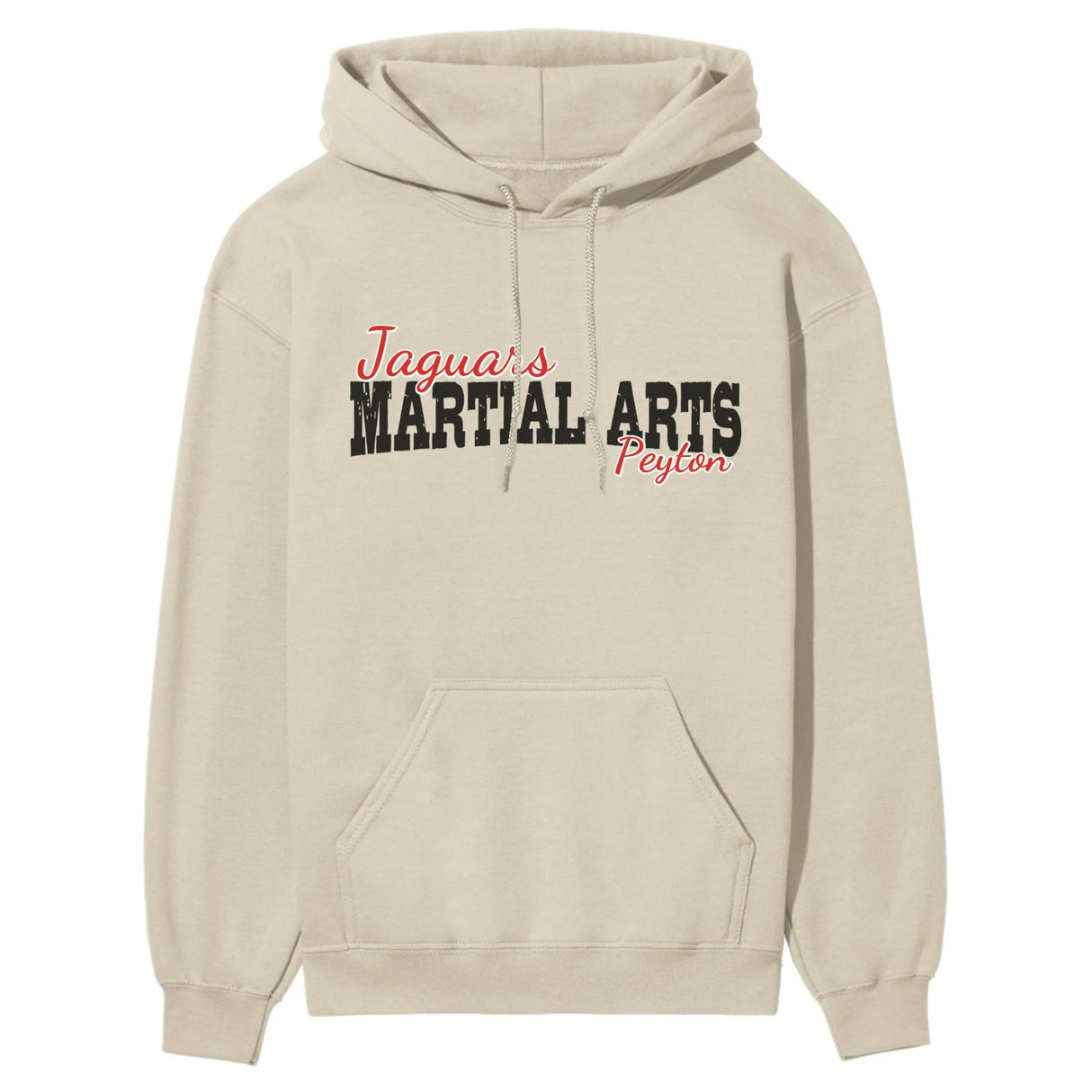 Custom Martial Arts Mascot and Martial Artist Name on a Hoodie with a Black Graphic