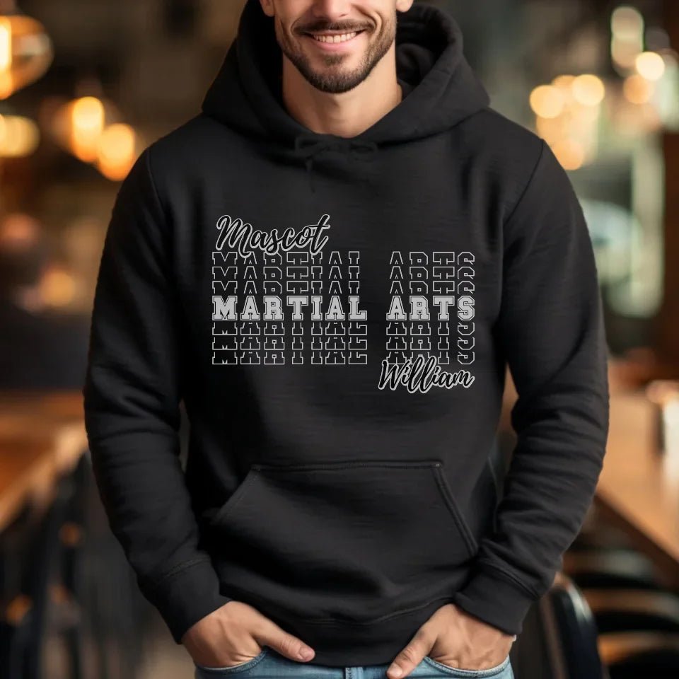 Custom Martial Arts on a Sweatshirt With Mascot and Martial Artist Name on a Hoodie