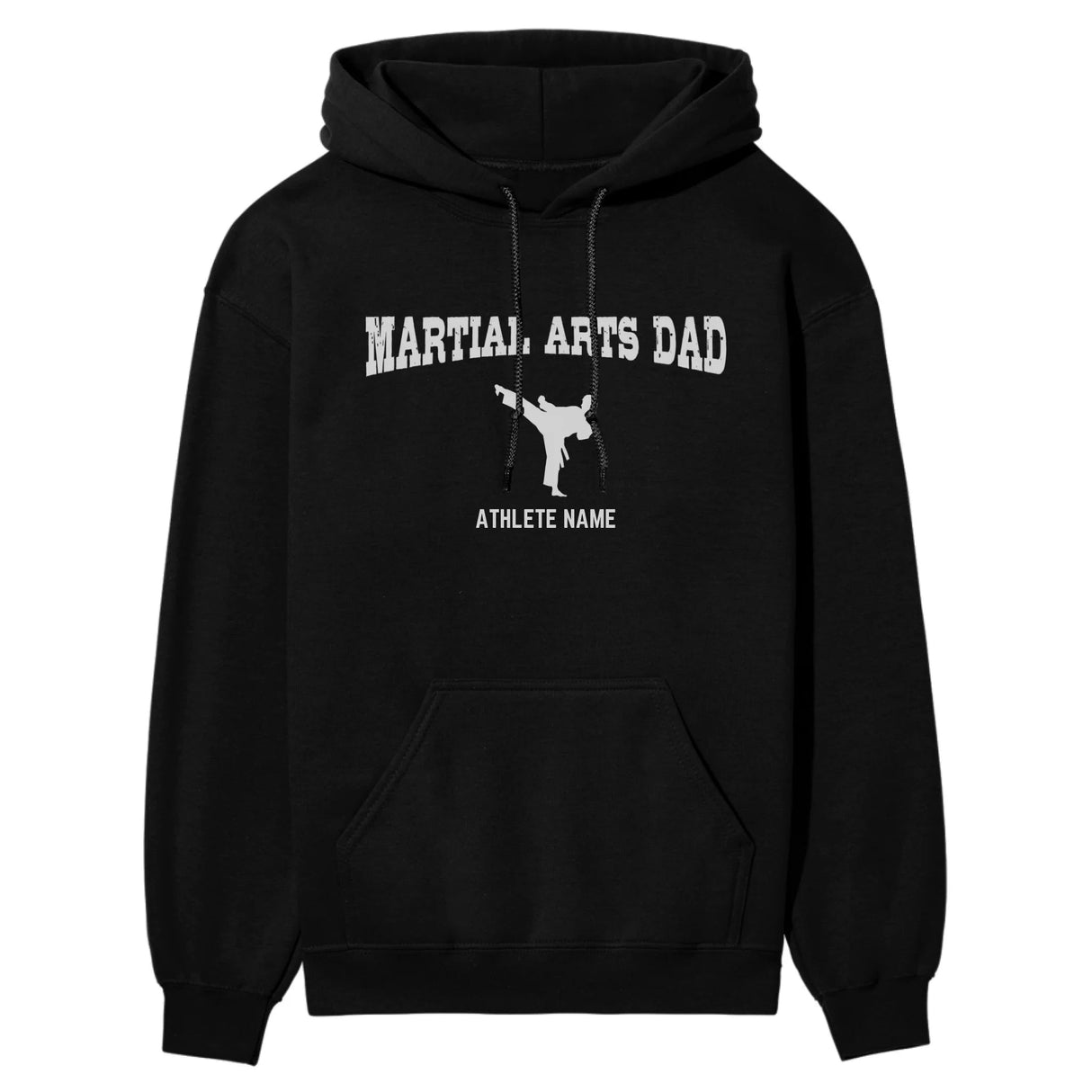 Martial Arts Dad with Martial Artist Icon and Martial Artist Name on a Hoodie with a White Graphic