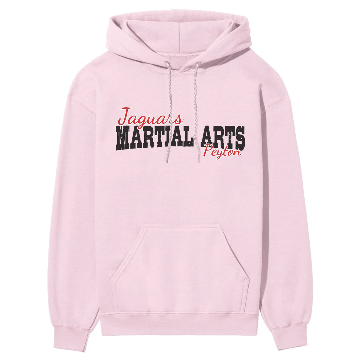 Custom Martial Arts Mascot and Martial Artist Name on a Hoodie with a Black Graphic