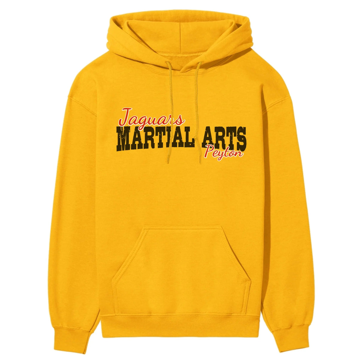 Custom Martial Arts Mascot and Martial Artist Name on a Hoodie with a Black Graphic