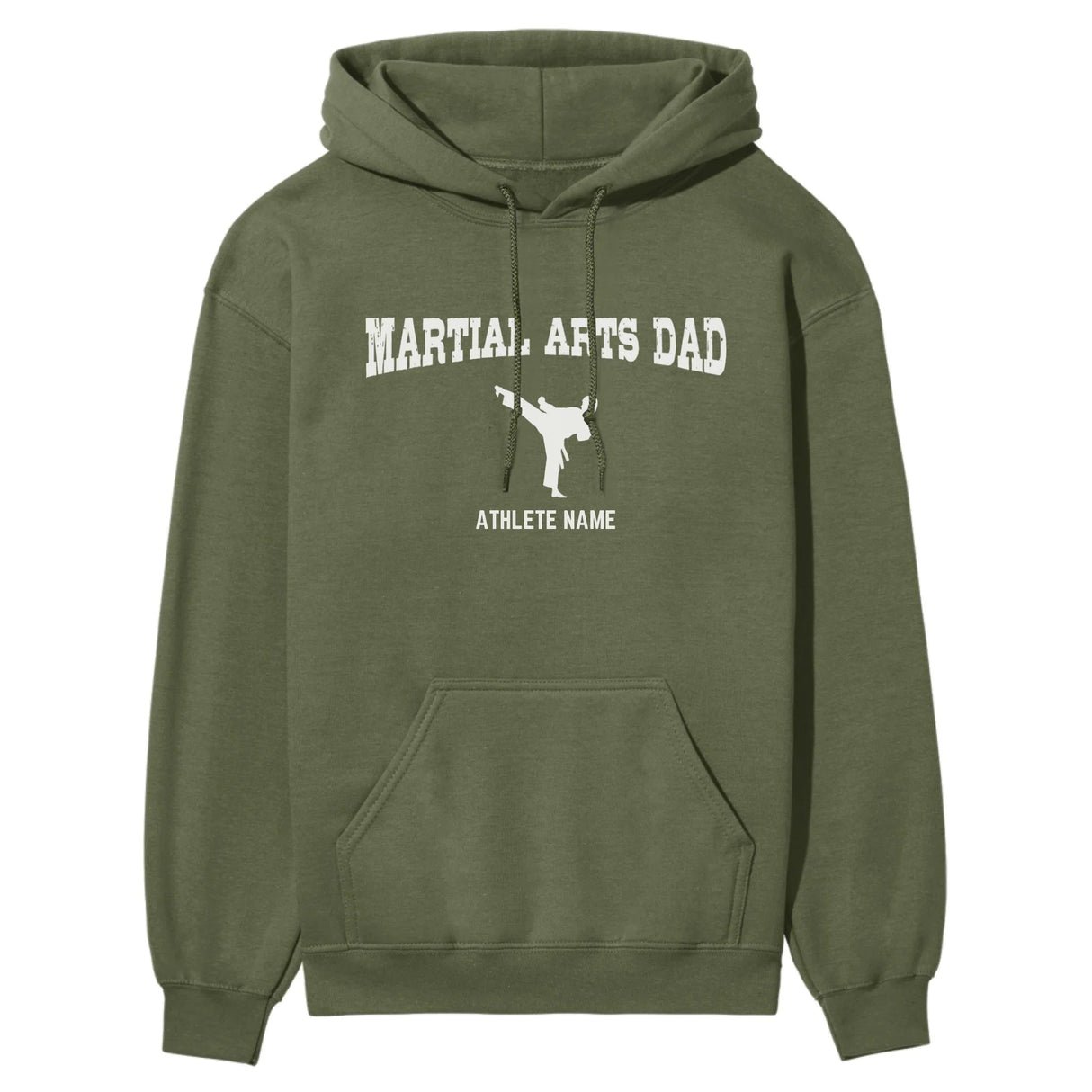 Martial Arts Dad with Martial Artist Icon and Martial Artist Name on a Hoodie with a White Graphic