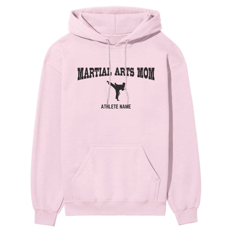 Martial Arts Mom with Martial Artist Icon and Martial Artist Name on a Hoodie with a Black Graphic