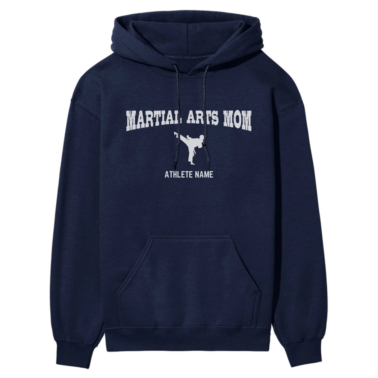 Martial Arts Mom with Martial Artist Icon and Martial Artist Name on a Hoodie with a White Graphic