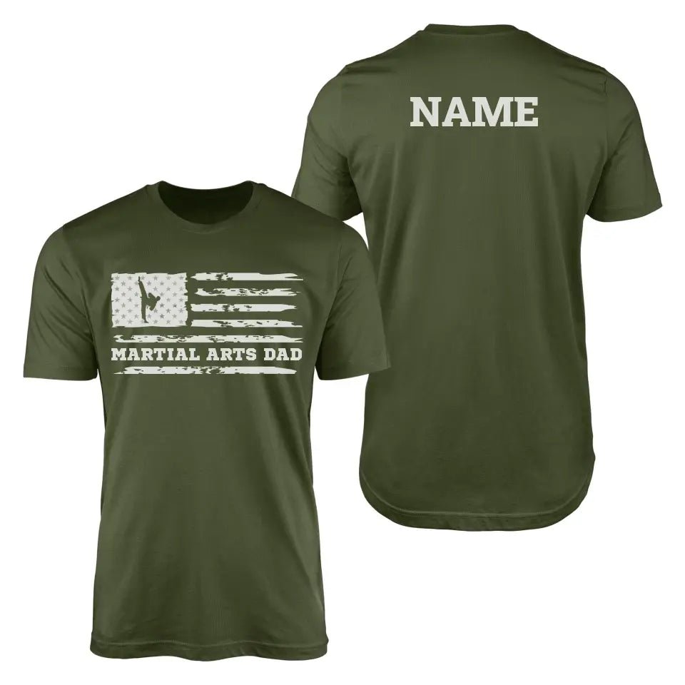 Martial Arts Dad Horizontal Flag With Martial Artist Name on a Men's T-Shirt with a White Graphic