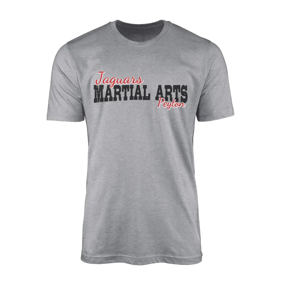 Custom Martial Arts Mascot and Martial Artist Name on a Men's T-Shirt with a Black Graphic