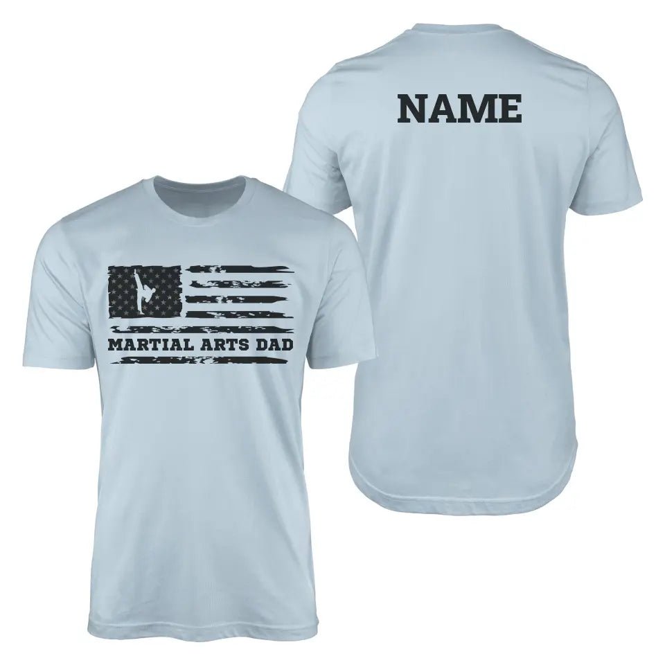 Martial Arts Dad Horizontal Flag With Martial Artist Name on a Men's T-Shirt with a Black Graphic