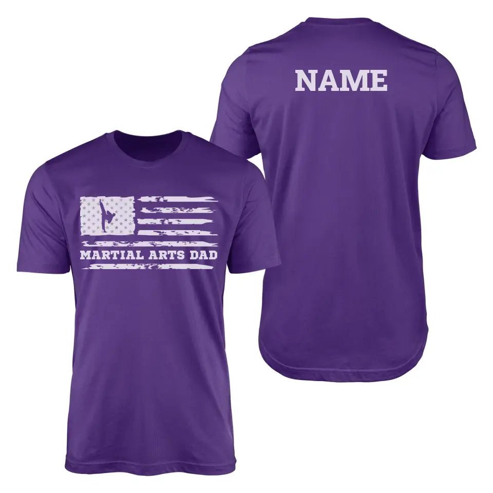Martial Arts Dad Horizontal Flag With Martial Artist Name on a Men's T-Shirt with a White Graphic