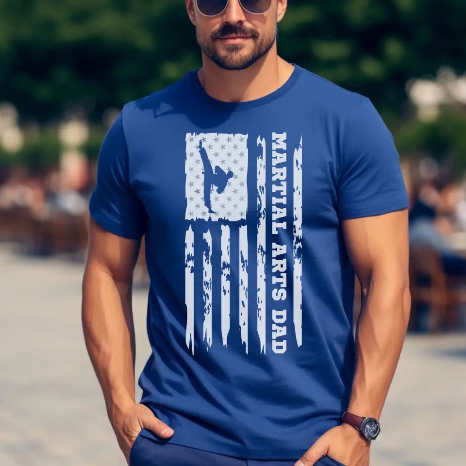 Martial Arts Dad Vertical Flag on a Men's T-Shirt with a White Graphic