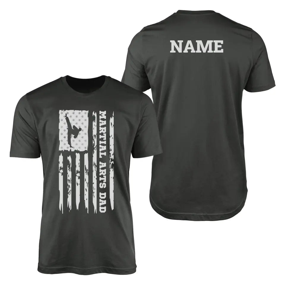 Martial Arts Dad Vertical Flag With Martial Artist Name on a Men's T-Shirt with a White Graphic